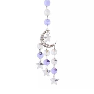 Moon and Star Hanging Sun Catcher in Lavender Iridescent White Crystals